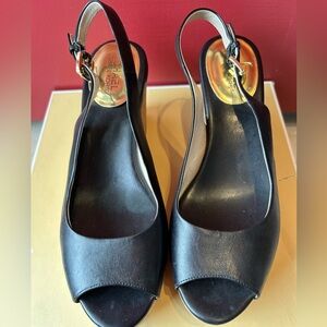 MICHAEL KORS s8.5 peep toe-cork slingbacks-leather in/out-w/box-great condition